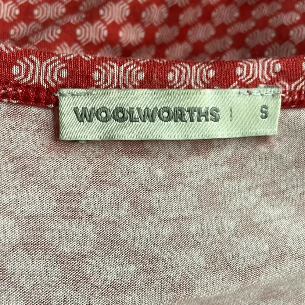 Woolworths Jersey Cap Sleeve Belted Dress Rust Orange White Size Small - Picture 6 of 8